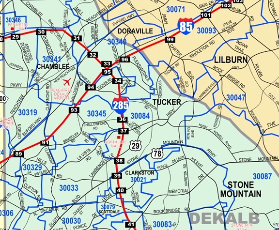 Stone Mountain Zip Code Map Atlanta Metro Wall Map Large, Zip Codes, Laminated