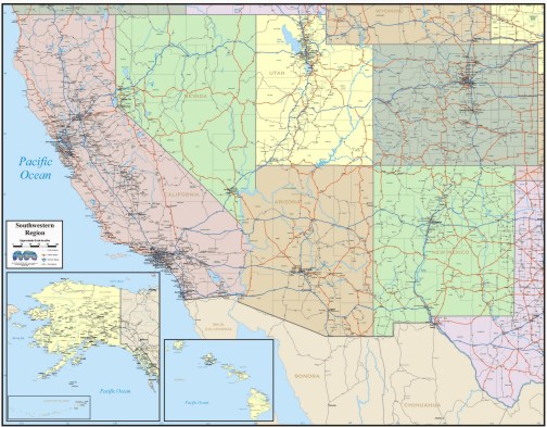 Map Of Southwest Us Wall Map Of Southwest States, South West States Market Sales Map