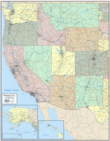 Wall map of Western states