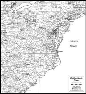 Download County Town map Mid Atlantic b/w