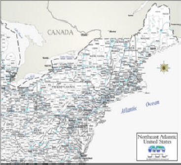 Digital high resolution map Northeast with highways