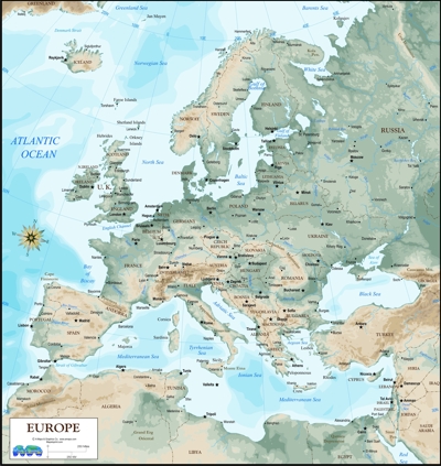 Download topographic map of Europe earth tones