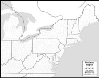 Free digital map of Northeast USA outline