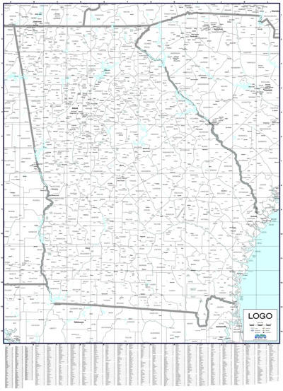 County-city only, Georgia wall map laminated