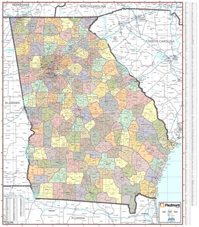 Georgia wall map with Counties cities and ZIP codes
