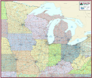 PROFESSIONAL OFFICE WALL MAPS BY REGION OF USA