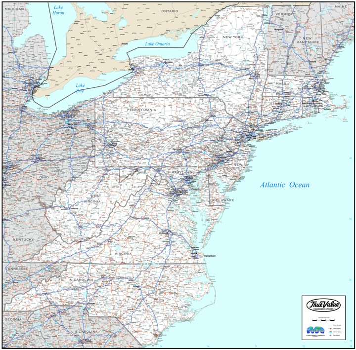 True Value Hardware map of Northeast region