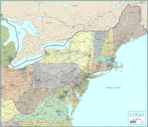 Business map of Northeast US with counties & highways