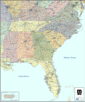 Detailed commercial wall maps for USA regions
