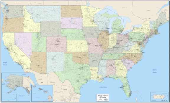 Map of USA laminated Color Sales/Marketing 
