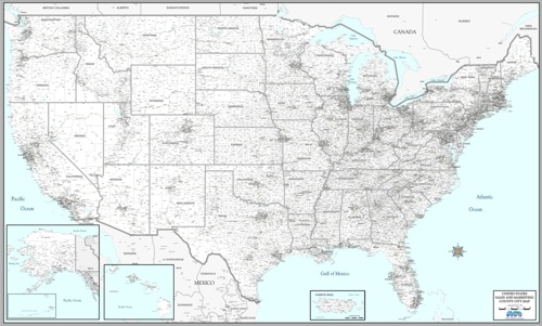 White background US county outline map