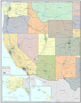 Western USA office wall map
