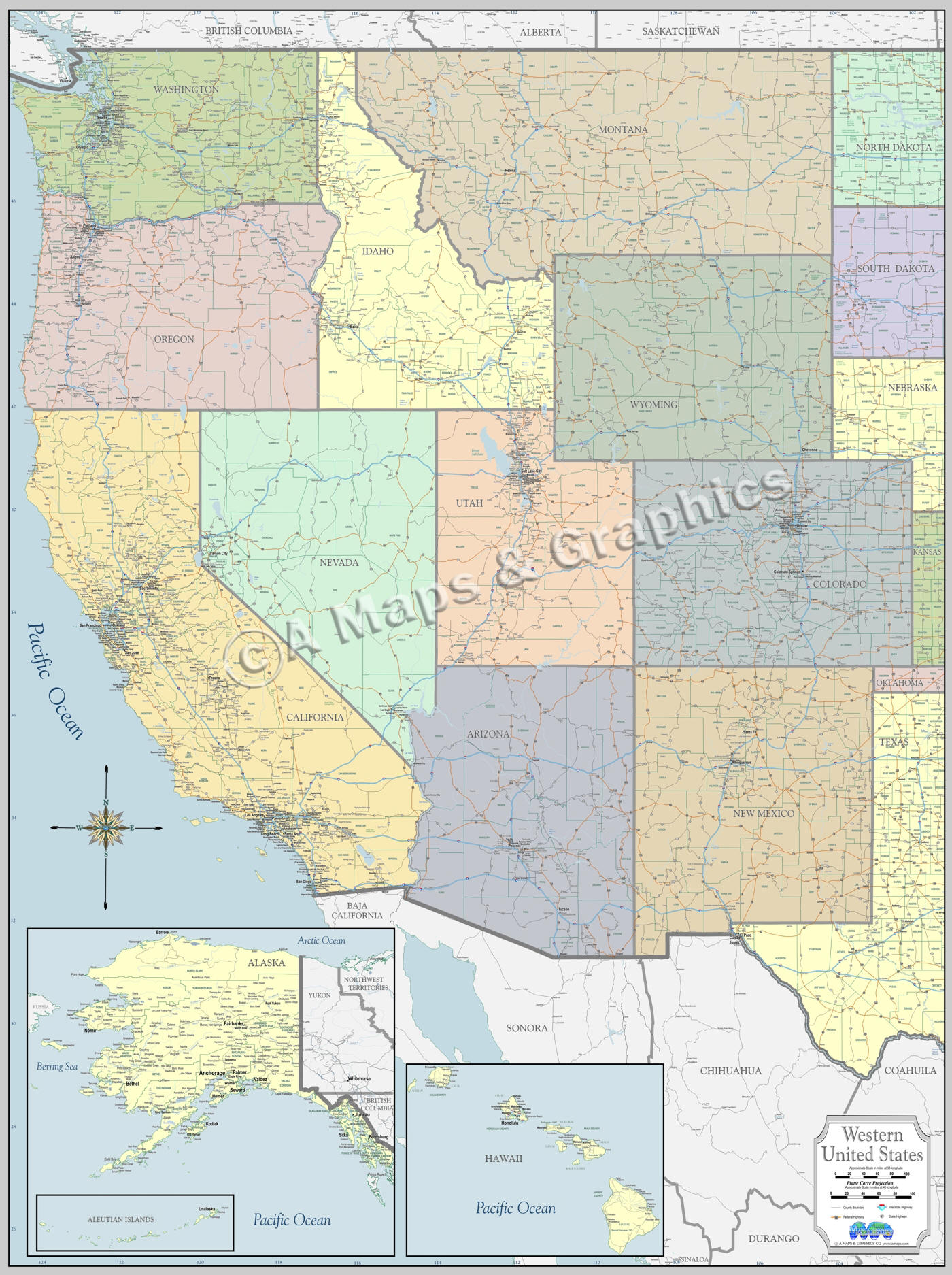 Wall Map Of West Coast States 0313