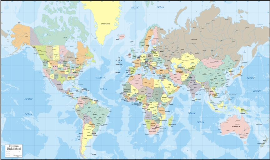 World map color by country with states provinces