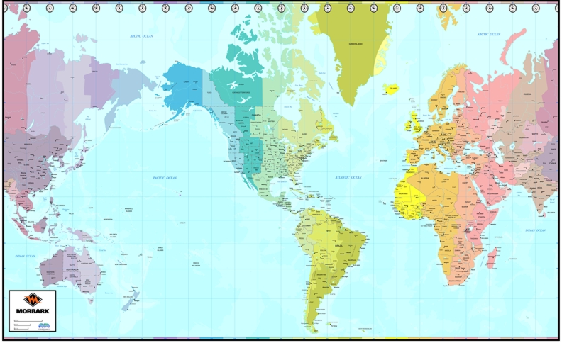 World map with time zone coloring