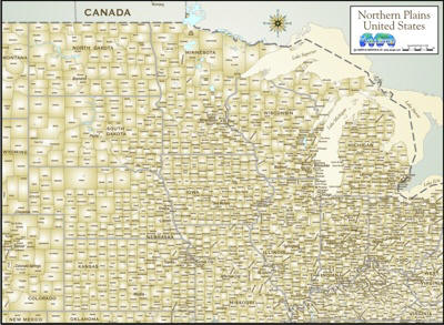 Digital map of Northern Plains states antique style