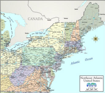 Map digital image color Northeast United States