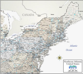 Digital Map sales region Northeast Atlantic USA greige