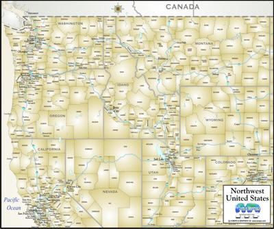 Download map of Northwest USA antique style