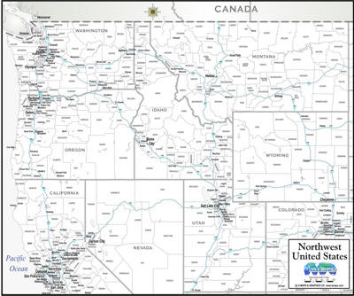 Download Northwest US map b/w county town