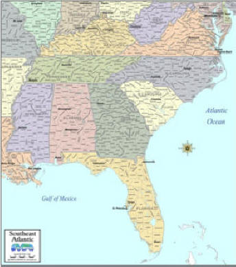 Southeast US region Map digital download