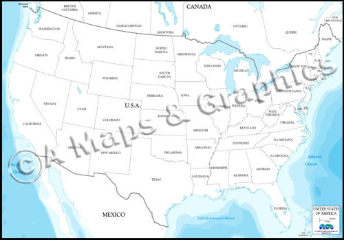 White USA outline map states only