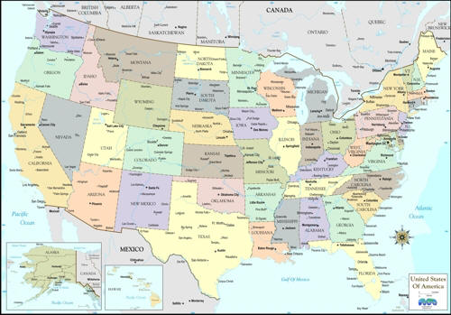 Download digital map of USA color states