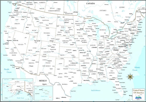 Download digital map of United States Black white
