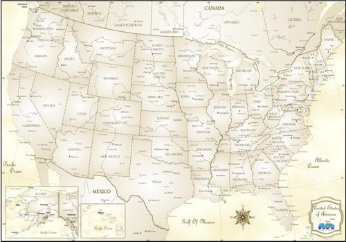 Download map of United States Antique style  parchment color