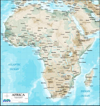 Africa topographic map earth tones by elevation
