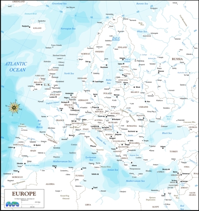 Download digital map of Europe Black/white