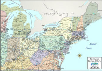 Digital Map of Northeast United States color