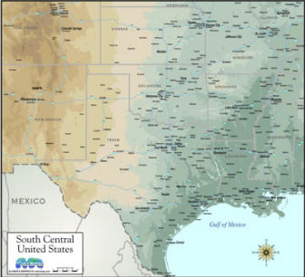 Map South Central states topographic