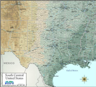 Map South Central,Southwest US -downloadable