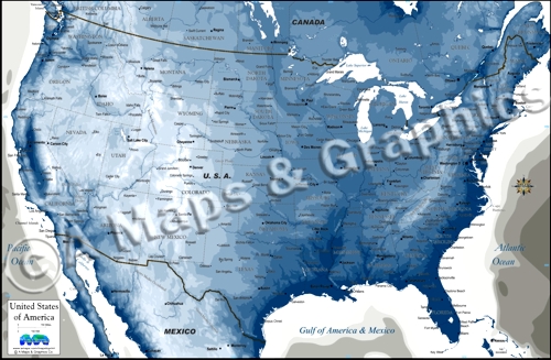 USA Map in Frosty cool shades of blue and grey