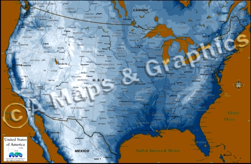 Interesting color scheme blue land orange oceans