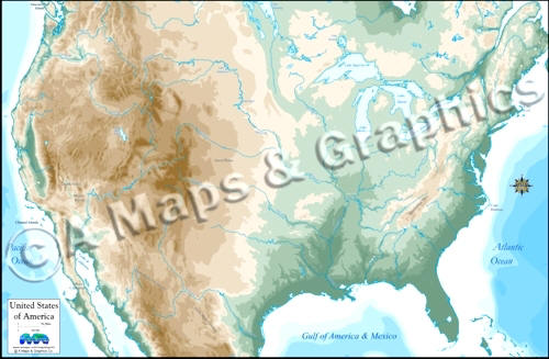 Physical / toppographic color USA map