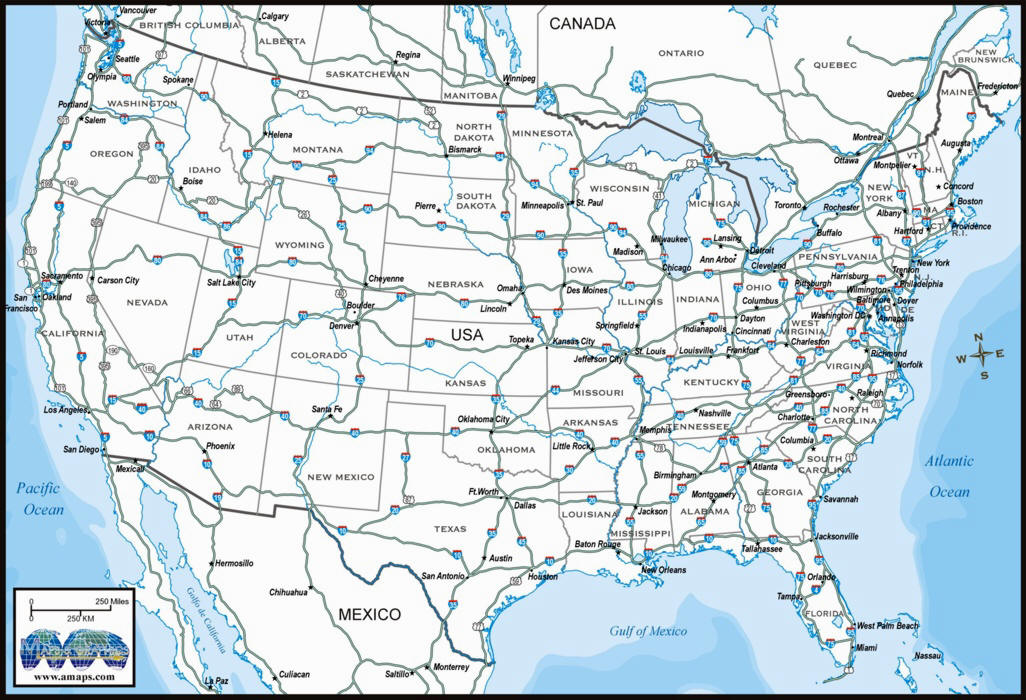 United States map with highways