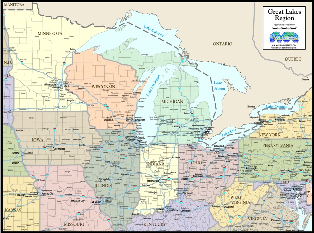 Map of Great Lakes States Region