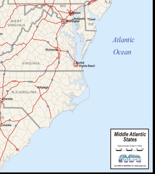 MID ATLANTIC REGION MAP HIGHWAY METRO CITIES download to your computer