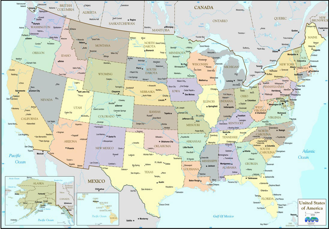 USA map in color